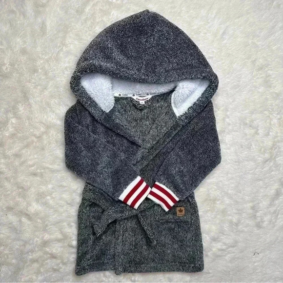 Canadiana Bathrobe Tie  Waist Hooded Charcoal Grey Size 3T - Picture 1 of 16